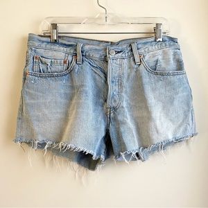 Levi’s 501 High Rise Distressed Cut-off Button Fly Denim Shorts